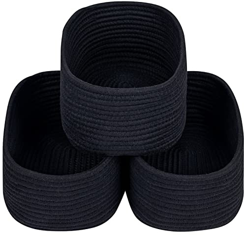 CubesLand Aufbewahrungskörbe, rechteckig, gewebtes Baumwollseil, modern, stilvoll, perfekt für Regale, Schrankräume, Couchtisch, Nachttisch, Schwarz, 3 Stück