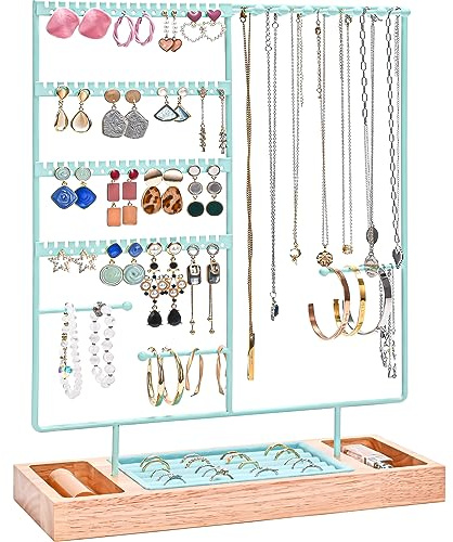 ProCase Smyckesställ, örhängeshållare med 144 hål, smyckeshållare, stiftörhängen, kedjor, hållare, organisatör med avtagbar ringbricka, smyckesförvaring för halsband, armband, ringar – blå