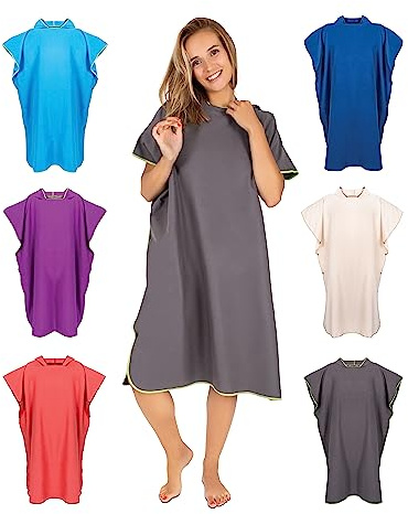Gräfenstayn Premium badponcho med knappar – Öekotex 100 – flytthjälp kvinnor och män – surfponcho strand – handduksponcho vuxna – omklädningshjälp – badcape mikrofiber (S-M antracit)