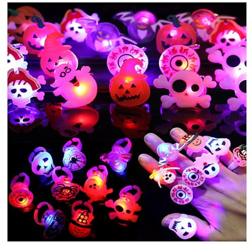 YouYuer 50PCS Anelli Luminosi,LED Dito Giochi Halloween Divertenti Luce LED per Bambini Feste