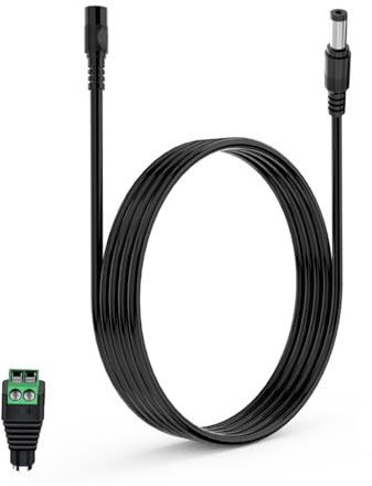 Lonnky 3-Meter-Verlängerungskabel mit DC 2,1 mm x 5,5 mm Stecker auf Buchse, 12V 1A Buchse, für Adapter, LED-Leuchten, CCTV, Autos, Monitore - Schwarz