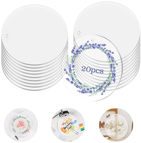 Fogli Dischi Acrilici Trasparenti, 20 Pezzi Lastra Plexiglass, 10cm Disco Acrilico Rotondo, Pannello Acrilico Rotondo con Foro, per Fai-da-Te Artigianato, Foto Cornici Natale, Pittura Scrapbooking