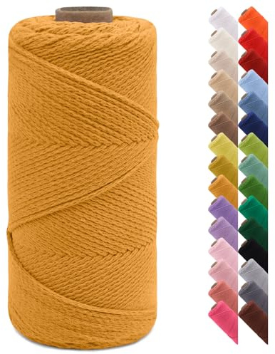 LEREATI Cordino per Borse Uncinetto, Filo Macrame 2mm x 150m Macrame Corda Corda Cotone, Cordoncino per Borse a Uncinetto, Arazzo da Parete, Fai da Te, Artigianato, Lavori a Maglia (Curcuma)