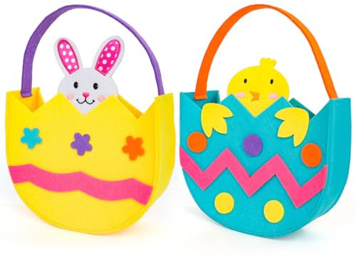 Meleager Cestino Pasqua Bambini, 2 Pezzi Cestini per Uova di Pasqua, Cestino Pasqua in Feltro con Manico per Uova, Caramelle, Regali, Come Decorazione Pasquale (Giallo e Blu)