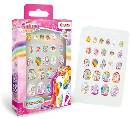 CRAZE Sticker Nails Galupy Unicorn - 24 aufklebbare Nägel für Kinder, selbstklebende Fingernägel, Fingernagelset Kinder Mädchen, Nägel zum aufkleben Kinder