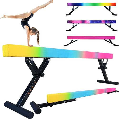 Seliyoo Verstellbarer Schwebebalken für Kinder, 2,4 m Gymnastikbalken mit rutschfesten Beinen, hoher und niedriger Bodenstrahl für alle Gymnastikstufen, professionelle Gymnastikausrüstung für Zuhause