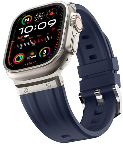 Tasikar Sportarmband kompatibelt med Apple Watch Ultra 49 mm, 45 mm, 44 mm, 42 mm, reservband i rostfritt stål och silikon för män iWatch Ultra 2 Ultra Series 9 8 7 6 5 4 3 2 1 SE, 42mm/44mm/45mm/49mm