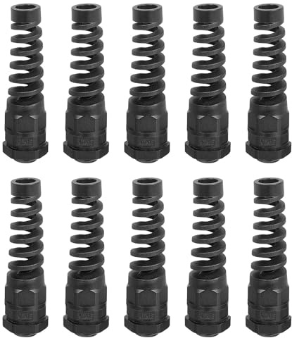 QUARKZMAN 10 Stück Wasserdichte Kabelverschraubung, M12 Nylon Kabeldurchführung Spiralfeder Kabelgelenk mit Dichtung für 3-6,5 mm Drahtgewinde Kabelbefestigung und Geräte, Schwarz