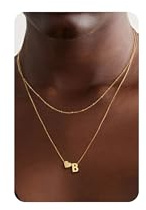 BodyBonita Kette mit Buchstabe - Layered Halskette Damen Gold, 14K Vergoldet Initialen Halskette Layered Goldkette Kette Mit Namen, Exquisit Anhänger A-Z Namenskette Personalisierte für Damen Mädchen