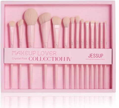 Jessup Rosa Sminkborste Presentset, Mjukt Veganskt hår Idealiska Damborstar Presenter Till födelsedag Professionell Sminkborste av Hög Kvalitet för Foundation Concealer ögonskugga Borste,T495-G