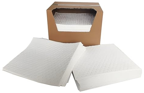 Bricoloco Hojas absorbedoras de aceite e hidrocarburos hidrofóbicas. Absorbente de aceites que repelen el agua. Hoja de 50x40 cm. y 0.5 litros de absorción. (25)