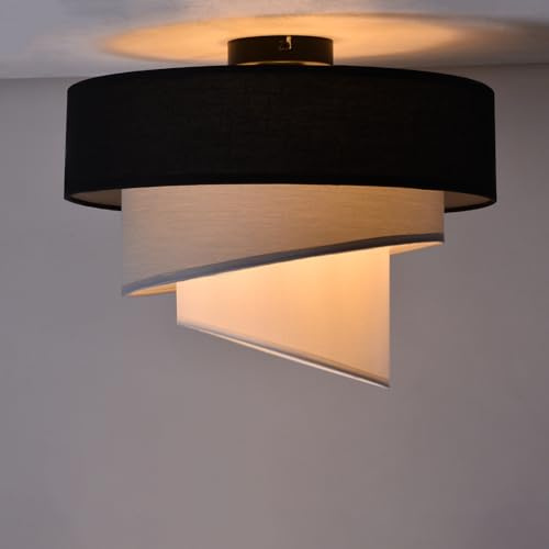 ZMH Deckenlampe Schlafzimmer Deckenleuchte Stoffschirm - E27 Stoffdeckenlampe Ø40cm Warmweiß Schlafzimmerlampe Stoff Schwarz Modern Deckenbeleuchtung für Küche Flur Büro (ohne Leuchtmittel) | Stoffdeckenlampe Warmweiß Stoff Schwarz Modern Deckenbeleuchtung Küche Flur Büro ohne Leuchtmittel