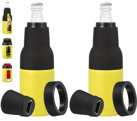 PATIKIL Slim Can Cooler, 2 Pcs 12oz Skinny Can Insulated Beer Sleeve Drink Holder with Bottle Opener for Beer Soda Coffee Regular Cans and Bottles, Yellow