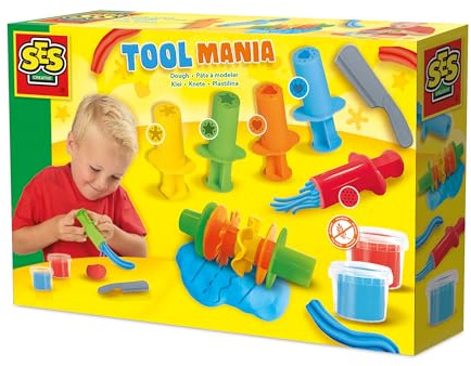 Ses Creative Pâte à Modeler avec Outils | Activité sensorielle | Rouleau à Motifs | 5 Douilles | pour Les Enfants | Plusieurs Couleurs | 2 Pots de pâte