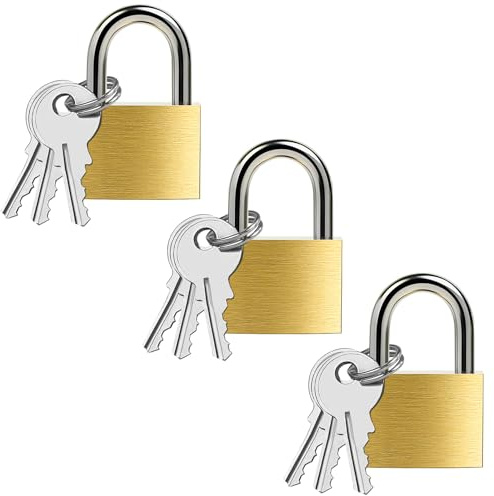Qintora 3 Stück Vorhängeschloss, 26mm kleine Schlösser mit 9 Schlüssel,Messing Wetterfest Schloss für Rucksäcke,Werkzeugkisten,Spind,Koffer,Fitnessstudio Schließfächer,Fahrradschloss