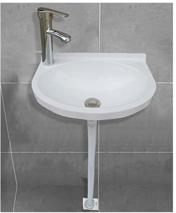 Piccolo lavabo montato a parete, 40 x 28 x 14 cm, in plastica, per roulotte, camper, bagno, campeggio, colore bianco, rubinetto incluso