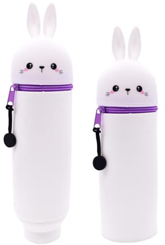 SKIPTHYBER Cartoon Federmäppchen,Federmäppchen aus Weichem Silikon 2-in-1 Weiche Silikontasche,Bunny Silikon Mäppchen Jungen Student Schön Stehendes Mäppchen für Mädchen Teenager