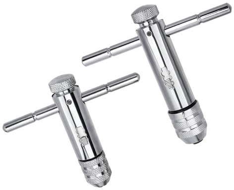 HaoTrade 2 Stück Windeisen Ratsche Set, T Griff Windeisen Ratsche, T-Förmigen Schraubenschlüssel Verstellbarer Hand Gewindeschneider Set, Einstellbare Schraubenschlüssel Kit für Metrisch M3-M8/ M5-M12