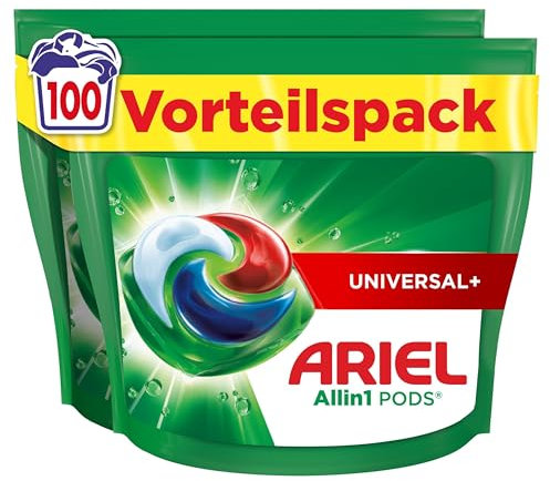Ariel Waschmittel Pods All-in-1, Flüssigwaschmittel Kapseln 100 Waschladungen, Universal+, Kraftvolle Fleckentfernung ab der 1. Wäsche