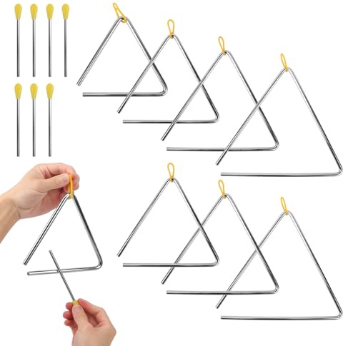 IHDYPPEW 8 PCS Triangle Musical Percussion Instruments, Triangle Instrument with Striker, Rhythm Hand Percussion Triangle Instrument for Music Class, Concert, Band Performance, Party (7/8/9/10 Inch)