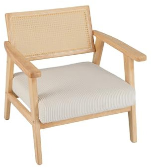 RELAX4LIFE Relaxsessel, Rattansessel mit Rattan-Rückenlehne, Loungesessel mit gepolstertes Kissen, Armlehnensessel aus Massivholz für Schlafzimmer, Wohnzimmer, Esszimmer, 67,5 x 73 x 73 cm, Natur
