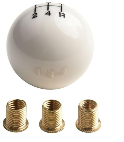 Homeponnew Pomo de palanca de cambios de 5 velocidades, diseño de bola redonda con tres adaptadores de rosca (blanco)