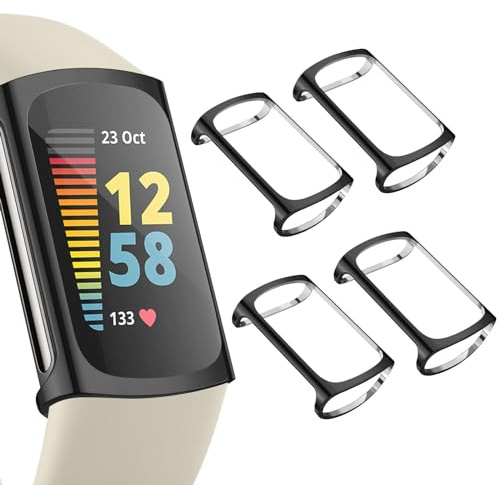 Yisica 4 Pack Soft Cases for Fitbit Charge 6 Screen Protector, Ultra-Thin Slim Soft TPU Plated Bumper [Scratch-Proof] Full Protective Case Cover for Fitbit Charge 5/6