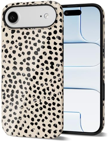 Svanove Cheetah Print Phone Case for iPhone 17 Air, Girly Cute Leopard Case for Women, Luxury Trendy Retro Cool Animal Print Design, Aesthetic Pattern Hard Shell Plastic Cover, Beige Polka Dots