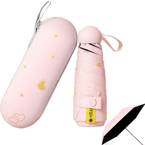 ZenyTra Compact Umbrella with Heart Design - Lightweight Mini Umbrella with Protective Cover for Men and Women, Portable and Stylish (Pink)