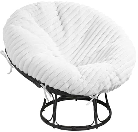 FOUXTEL Papasan Chair Cushion Cover, Plush Faux Fur papasan Cushion Cover, 50 Inch for 40-44 Inch Cushions, Super Soft Removable Cover with Ties & Zipper, Machine Washable - White