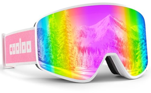 COOLOO Kids Ski Goggles, Kids Snowboard Goggles OTG Replaceable Lens Anti Fog & UV Protection Snow Goggles for Ages 3-14