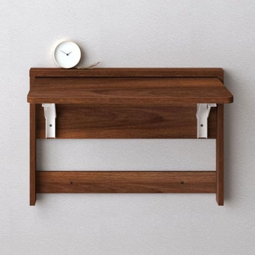 Wandklapptisch Klapptisch Holz Wand Schreibtisch Klappbar for Büro,Zuhause,Arbeitszimmer Küche Balkon,Klappbare Arbeitsplatte Mit Schwebendem Wandregal,Platzsparend Hause(Brown,83x47cm(33x19in))