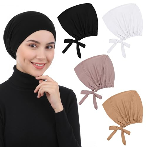 HJZHII 4 Stk Hijab Kopftuch Undercap Bonnet, Verstellbare Kopftuch Untertuch