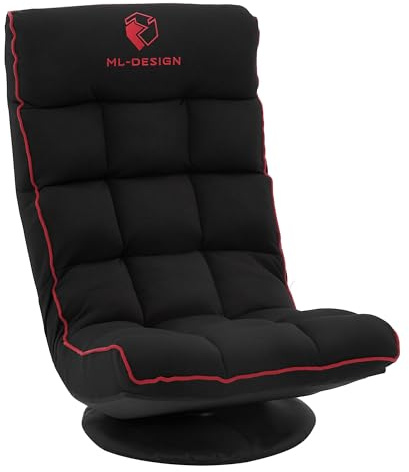 ML-Design Gaming Bodenstuhl Schwarz-Rot, Ergonomischer Gaming Sessel, 360° drehbar & verstellbar, Klappbarer Boden Gamer Stuhl mit Kopfstütze, Bodensessel gepolstert, Relax Bodensofa, Lounge Sessel
