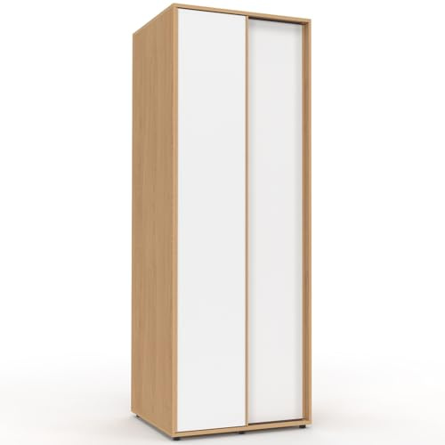 IDMarket - Armoire 2 Portes coulissantes SLIDEA Bois et Blanc penderie