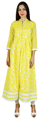 Bimba Les aspirent Une Ligne Kurti Indien 3/4 Ethnique Coton Kurta Blouse Jaune