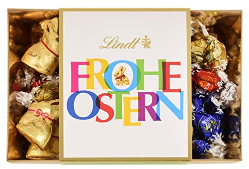 Lindt Schokolade Buntes Osternest | 310 G | 8 X Mini GOLDHASEN, 26 X LINDOR Vollmilch-Eier, 15 X LINDOR Eier Weiß, 10 X LINDOR Eier Feinherb | Oster Schokolade | Schokoladengeschenk
