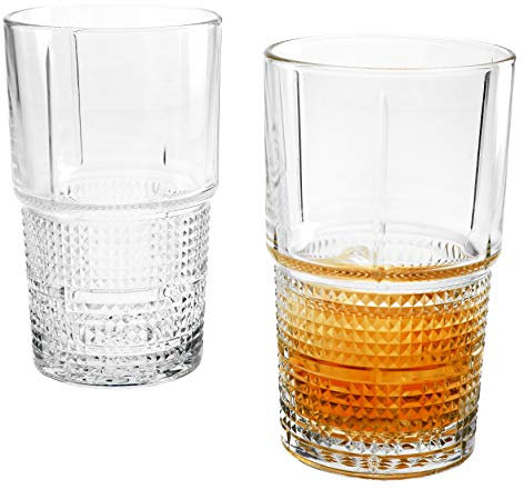 Bormioli Rocco Novecento Lot de 2 verres à long drink 405 ml I Highballs I Collins Verre I Qualité supérieure I Glace au sol I Spiritueux I Cocktails