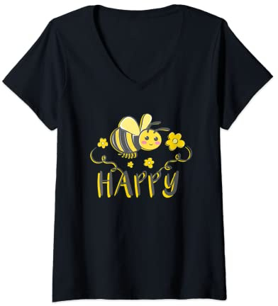 Femme Bee Happy Save the Apiculteur Miel Abeille Mignon Cadeau T-Shirt avec Col en V