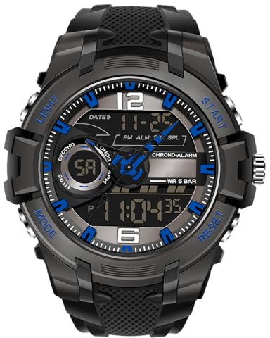 RORIOS Herren-Armbanduhr, digital, Quarz, wasserdicht, Militär, Sportuhr, Multifunktionsuhr, mit Alarm, Chronograph, Casual, Armbanduhr für Herren, blau, Riemen