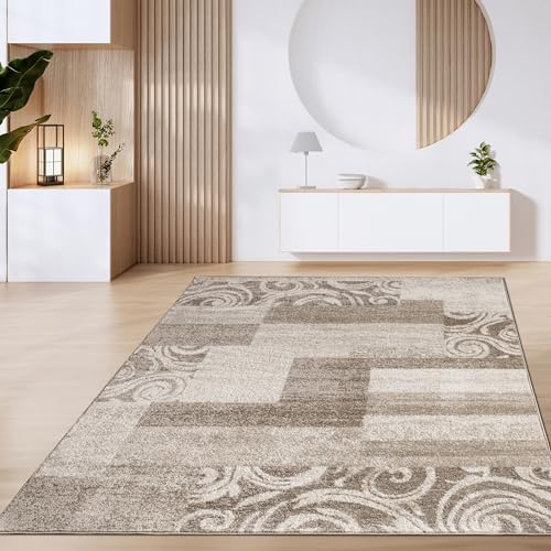 Paco Home Teppich Wohnzimmer Kurzflor Vintage Geometrische Moderne Muster Braun Beige, Grösse:160x220 cm, Farbe:Braun 2