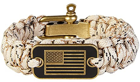 CHENXIKK Paracord Bracelet-Men's Tactical Survival Bracelet-Soldier Bracelet with Bronze USA Flag-3 Adjustable Sizes