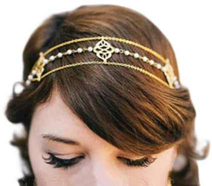 Runmi Kopfkette Perlen-Haarteil Gold Stirnband Hochzeit Haarschmuck für Damen und Mädchen