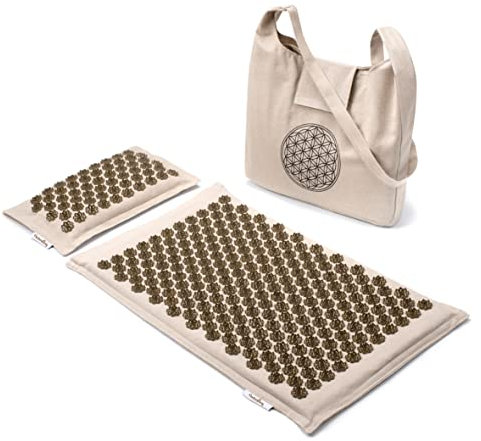 naturling Akupressurmatte 70x45cm mit Kissen und Tasche - nachhaltiges Akupunktur Matte Set aus Leinenstoff und Kokosfasern