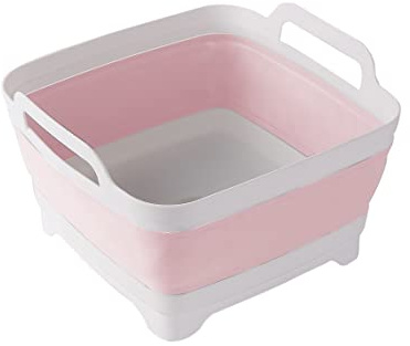 Dish Basin Collapsible with Drain Plug Carry Handles for 9L Large Capacity, Washing Basin, Collapsible Dish Tub for RV Sink, Vegetable, Fruit, Food Sink Strainer Dish Washing Tub - Pink