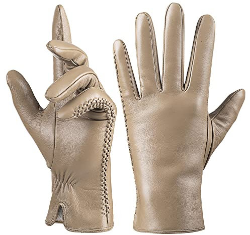 QNLYCZY Echtes Schaffell Leder Handschuhe für Damen, Winter Warm Kaschmir Futter Touchscreen Texting Fahren Motorrad Kleid Handschuhe