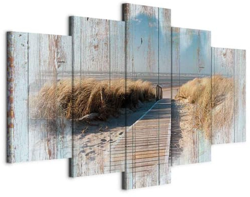 B&D XXL - Leinwandbild Holzoptik Landschaft Natur, 150x75 cm, 5-teilig | Hochwertige Leinwand, sofort aufhängbar, ideal fürs Wohn- oder Schlafzimmer, wasserfest und lichtecht, langlebig, stilvoll