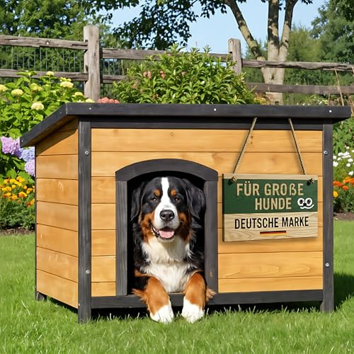 zooprinz Hundehütte Carlo XL – Hundehaus aus massivem Holz | Mit Dach zum Öffnen und natürlicher Farbe gestrichen – Hundehaus für draußen, Garten und Terrasse