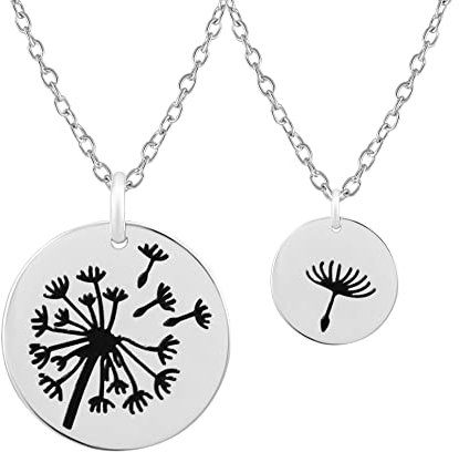 Hanessa Personalisierte Partnerkette mit Gravur Edelstahl 45-60 cm Pusteblume rund silber - Personalisierte Halskette für Männer, Frauen und Paare - Personalisierter Schmuck für Paare Damen Herren