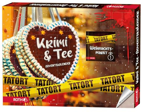 ROTH Krimi + Tee-Adventskalender gefüllt mit hochwertigen Teesorten und einem Krimi-Buch, Krimi + Teebeutel-Kalender für die Weihnachtszeit (2023)